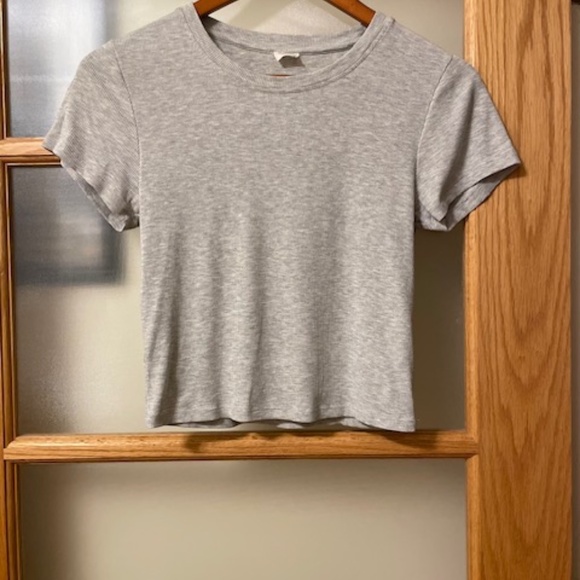 Wilfred | Rib Knit Cropped Tee | Heather Grey | Size S - Picture 2 of 5
